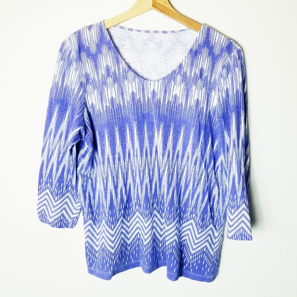 Chicos Womens Blouse Top 2 Medium Ikat Purple Tee